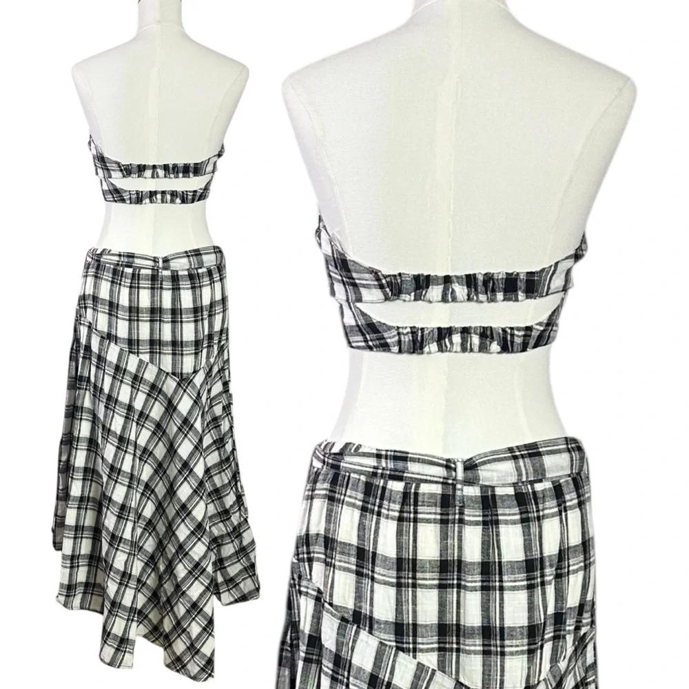 Free People Gingham Plaid Picnic After You Set Maxi Skirt Tube Top NWT Small